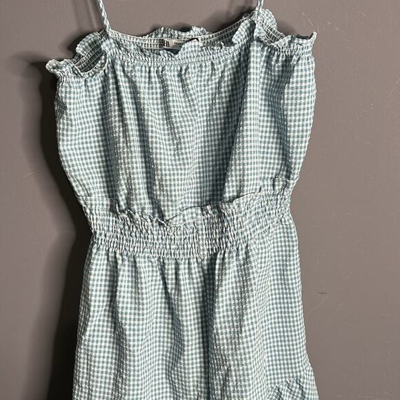 Zara Blue and White Gingham Romper With Ruffles and Tied Straps Size XS - Picture 2 of 8
